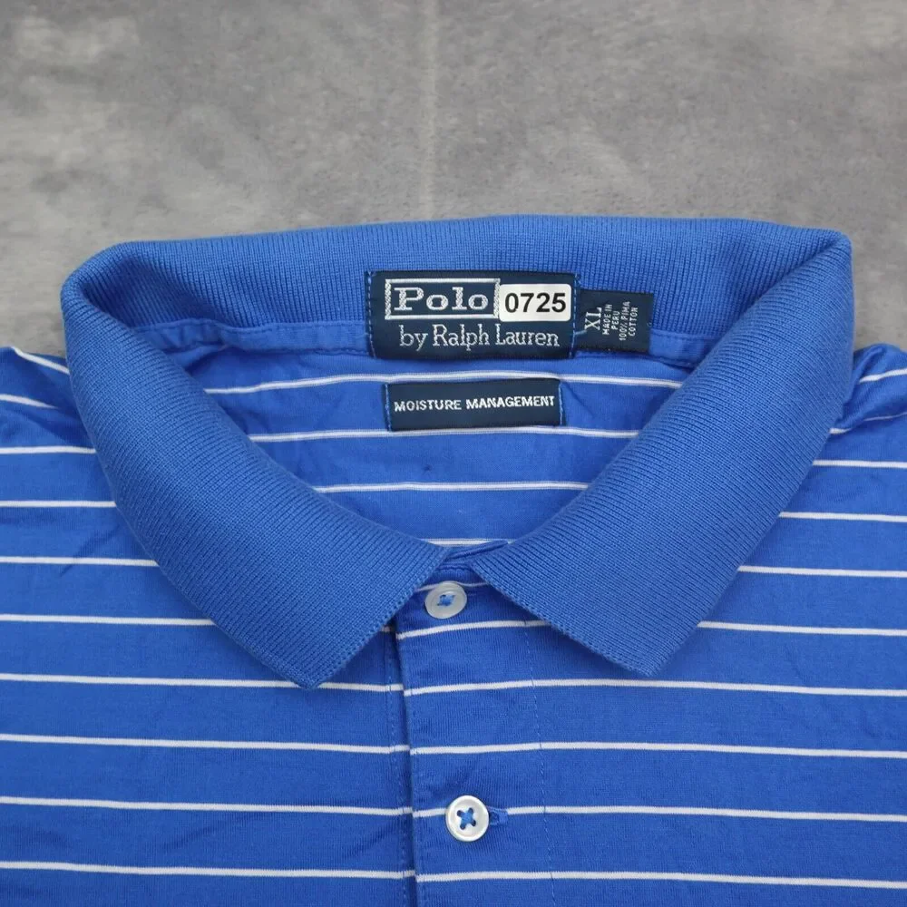 Polo Shirt Mens XL Blue Striped Ralph Lauren Moisture Management Pima Rugby Golf